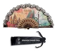 Spanish Hand Fan for Women Authentic Folding Hand Fan, Handmade in Spain, Handheld Fan Sevilla, Barcelona Souvenir, Flamenco Dance, Summer, Decoration (Barcelona Laces II)