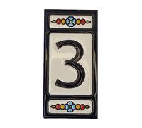 Spanish Hand-painted Atalaya Black Ceramic 11 x 5.5 cm or 2.165 x 4.331 inch House Number Tiles (Number 3 tile)