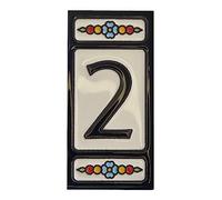 Spanish Hand-painted Atalaya Black Ceramic 11 x 5.5 cm or 2.165 x 4.331 inch House Number Tiles (Number 2 tile)