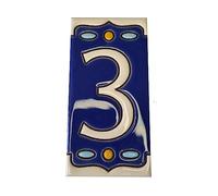 Spanish Hand-painted Nazari M-1 Ceramic 11 x 5.5 cm or 2.16 x 4.33 inch House Number and Letter Tiles (Number 3 tile)