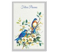 Spanish Happy Easter Card - Felices Pascuas - Special Spring Greeting Cards - Non-Religious - Friends Family - Good Wishes - Springtime Greeting - Unusual Unique - Beautiful Bluebirds theme