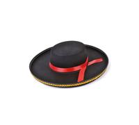 Spanish Hat Black Felt Red Gold Wide Brim Fancy Dress Costume Matador Senor