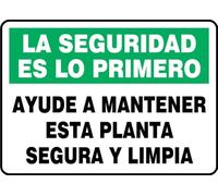 Spanish Help Keep This Plant Safe and Clean OSHA Safety First Sign, Aluminum 7" x 10", Made in USA - AccuformNMC, SHMHSK939VA