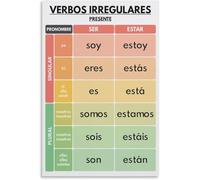 Spanish Language, IRREGULAR VERBS, Verb Conjugation, Grammar Chart, Classroom, Educational, Poster for Room Aesthetics Meatl Tin Sign Wall Art 8x12 inch