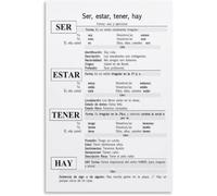 Spanish Language Learning Poster,Ser, Estar, Tener, Hay Spanish Verbs Poster Metal Tin Sign Wall Art for Bedroom Living Room Decor Aesthetics 8x12 inch