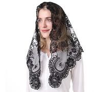 Spanish Mantilla Embroidery Lace Veils Catholic Church Mantillas Chapel Scarf Lace Mass, Black, 120cm*60cm