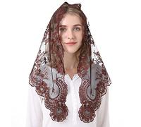 Spanish Mantilla Embroidery Lace Veils Catholic Church Mantillas Chapel Scarf Lace Mass (Blown and black)