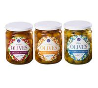 | Spanish Mixed Olives, Variety Pack Set of 3 Jars | Gordal, Crushed, Dirty | Flavoured with Herbs and Spices | 3 x 665g Each Jar |
