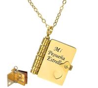 Spanish My Little Star Book Necklace, Mi Pequeña Estrella Engravable 6-Page Openable Book Necklace,Adjustable Charm Gift for Daughter Birthday Graduation (Gold)