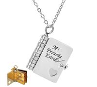Spanish My Little Star Book Necklace, Mi Pequeña Estrella Engravable 6-Page Openable Book Necklace,Adjustable Charm Gift for Daughter Birthday Graduation (Sliver)