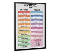 Spanish Noun Grammar Table Educational Poster Canvas Poster Bedroom Decor Landscape Office Room Decor Gift 20" L X 30" W