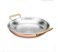 Spanish Paella Pan, Handmade Copper Frying Pan with Stainless Steel Double Ears, Nonstick Skillet Cookware for Authentic Spanish Dishes, 26cm Diameter