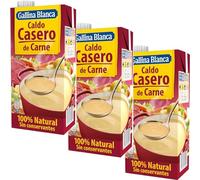 Spanish Red Meat Broth Stew Gallina Blanca 100% Natural | Low Carb & Gluten Free| Clear Liquid Broth, not Stock Cubes, Powder or Concentrate Gallina Blanca Casero de Carne| 3x 1L