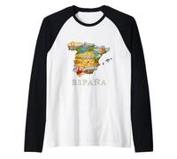 Spanish Roots Map - Barcelona Madrid Seville Spain Souvenir Raglan Baseball Tee