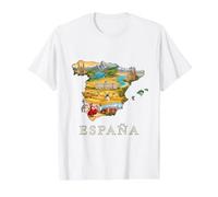 Spanish Roots Map - Barcelona Madrid Seville Spain Souvenir Value Graphic T-Shirt, Men, White, M
