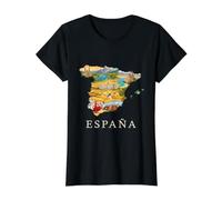 Spanish Roots Map - Barcelona Madrid Seville Spain Souvenir Value Graphic T-Shirt, Women, Black, L