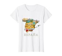 Spanish Roots Map - Barcelona Madrid Seville Spain Souvenir Value Graphic T-Shirt, Women, White, L