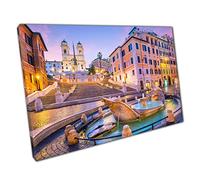 Spanish Steps In The Glow Of Twilight Water Fountain Rome Italy Famous Landmark Wall Art Print On Canvas Picture For Home Office Decor 76x51cm (30x20In)
