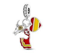 Spanish Symbols Charm - Spain Flag Heart Flamenco Bull 925 Silver Compatible with Pandora Charms, Trollbeads, Chamilia, Biagi and Many Other UK Charm Bracelets.