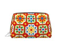 Spanish Tile Pattern Print Chic Travel Makeup Bag, Cute Cosmetic Pouch for Women for Purse and On-the-Go Use