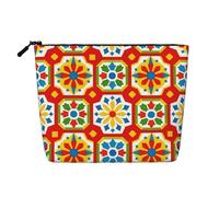 Spanish Tile Pattern Print Cute Toiletry Bag Large Cosmetic Pouch for Travel Essentials and Birthday Gifts