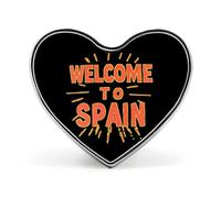 Spanish Welcome To Spain Badge Pin Brooch Heart Shape Button Aluminum Decor for Backpacks Hats