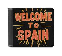 Spanish Welcome to Spain Men's Leather Wallet Bifold Purse Card Holder Slim Money Clip Single-Sided Print