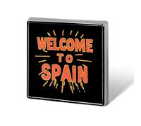 Spanish Welcome To Spain Square Pin Brooch Badge Button Stylish Aluminum Decor for Backpacks Hats