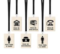 Spanish Wooden Hall Passes Lanyards Set of 6 for Classroom Teachers