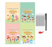 Spanish Writing Notebooks - Paper 21 x 17.5 cm | Books for Handwriting in Spanish for Children with Groove, Reusable, with Pen and Handle for Writing at Home, School,