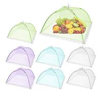 SPANLA Pop-Up Mesh Screen Food Cover Tent Umbrella, 8 Pack Colored Food Cover Net for Outdoors, Screen Tents, Parties Picnics, BBQs, Reusable and Collapsible Reusable and Collapsible,17 Inches