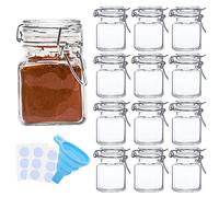 SPANLA Spice Jars, 12 Pack 4oz Small Glass Jars with Airtight Hinged Lid, With 12 Spice Labels & Silicone Funnels, Airtight Glass Jars for Spices, Art Craft Storage (12 Pack)