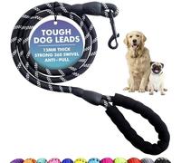 Spanner In The Works® | Black Dog Leads For Large Dogs - Reflective Strong Dog Lead, 1.5 Metre Long Rope Lead, Thick 13mm Anti Pull Leash | Comfort Handle, Strong 360 Swivel Leashes