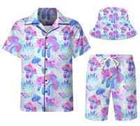 Spanoous Mushroom Rave outfits men Shirt Sets Mens Hawaiian Shirts and Shorts Funny Hawaiian Shirts for Men Beach Outfits with Bucket Hats 20-XL, X-Large, Multi-color