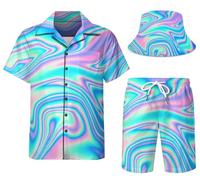 Spanoous Rave outfits men Taco and Dinosaur Sets Mens Hawaiian Shirts and Shorts Funny Hawaiian Shirts for Men Beach Outfits with Bucket Hats 18-L, Large, Multi-color
