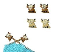 SPANSEE 4 PCS Highland Cow Shape Knitting Needle Stoppers, Knitting Needle Point Protectors, Size US 3-13 (3.25mm-9mm), Silicone