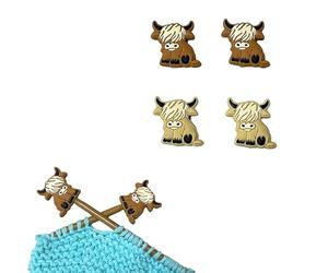 SPANSEE 4 PCS Highland Cow Shape Knitting Needle Stoppers, Knitting Needle Point Protectors, Size US 3-13 (3.25mm-9mm), Silicone