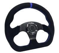 Spaorcco 13" Blue Stripe Sim Racing Steering Wheel Race Style D-Shaped Flat Bottom Steering Wheel Suede Leather with Blue Stitch and Horn Button