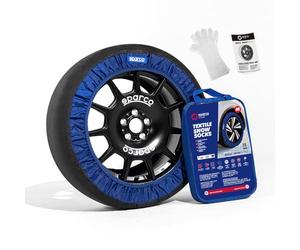 Sparco set of 2 textile snow chains for cars, easy to install, quiet and durable, approved, certified and reusable Sparco SnowShield, gloves included.