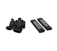 SPARCO SPC1016BK Set of Covers for car seat BK Black & SPC1204BK Seat Belt Padding, Black, 2 Units, Nero