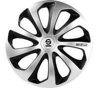 SPARCO SPC1373SVBK Sicilia Wheel Covers, Silver/Black, Set of 4, 13"