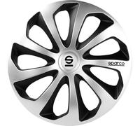 SPARCO SPC1673SVBK Sicilia Wheel Covers, Silver/Black, Set of 4, 16"