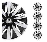 Set Of 4 Wheel Covers 16" Inches Black Silver Lazio SPC1691BKSV SPA