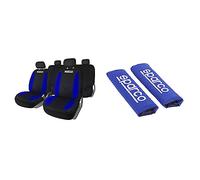 SPARCO SPS431BL 9 piece Seat Cover Set, Black/Blue & SPC1204BL Seat Belt Padding Blue, 2 Units