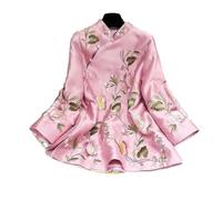 Sparctwer Chinese Classical Embroidered Coats - Chinese traditional Embroidered Coats Slanted Placket Buttoned Jacket for women 4XL Loose Tang Suit Shirt Female,Pink,L