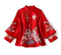 Sparctwer Chinese Classical Embroidered Coats - Ethnic Style Tang Suit Coat Vintage Embroidery Chinese Tops Women Blouse Eleganti Loose Female Classic buttoned jacket,red,L