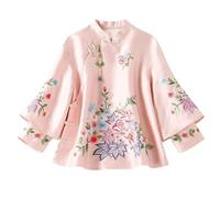 Sparctwer Women Chinese Style Jacket - Chinese style embroidered top Ethnic Style Tang Suit Coat Vintage Embroidery Classic buttoned jacket Chinese Classical Embroidered Coats,Pink,XXL