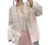Sparctwer Women Chinese Style Jacket - classic buckle Jacket Lady Fashion Tang Suit Female Elegance Ethnic Vintage Coat Women Chinese Style Clothes Spring Autumn Casual Jackets,White,M