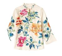 Sparctwer Women Chinese Style Jacket - Embroidered Blouse Ethnic Style Retro Embroidery Chinese Blouse Women Jacket Straight shoulder Coat Oriental Clothing,creamy,white,L