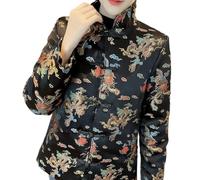 Sparctwer Women cotton Jacket Chinese Style - Women's Black dragon embroidery Hanfu Coat Top Vintage Chinese Style Jacquard Coat Handmade one-word plate buckle design Lady Coat Female,Black,3XL